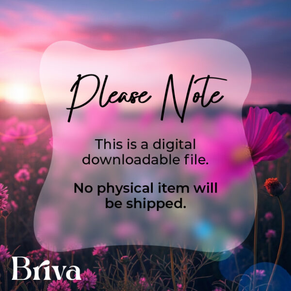 Vibrant image of a flower field with text overlay "Please Note: Product is a Digital File. No physical item will be shipped."